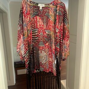 Joseph Ribkoff Vibrant Red and Black Patterned Blouse